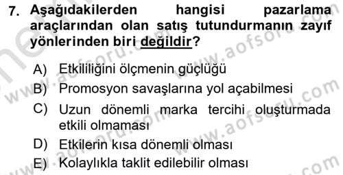 Pazarlama İletişimi Dersi 2021 - 2022 Yılı (Vize) Ara Sınav Soruları 7. Soru
