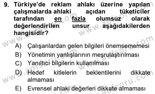 Pazarlama İletişimi Dersi 2021 - 2022 Yılı (Vize) Ara Sınav Soruları 9. Soru