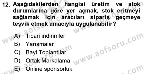Pazarlama İletişimi Dersi 2021 - 2022 Yılı (Final) Dönem Sonu Sınav Soruları 12. Soru