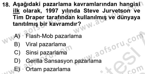 Pazarlama İletişimi Dersi 2021 - 2022 Yılı (Final) Dönem Sonu Sınav Soruları 18. Soru