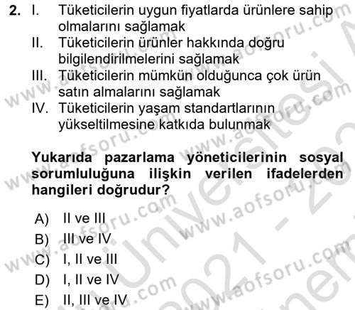 Pazarlama İletişimi Dersi 2021 - 2022 Yılı (Final) Dönem Sonu Sınav Soruları 2. Soru