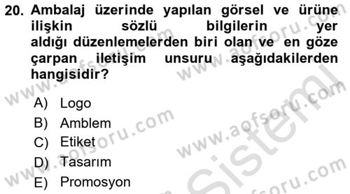 Pazarlama İletişimi Dersi 2021 - 2022 Yılı (Final) Dönem Sonu Sınav Soruları 20. Soru