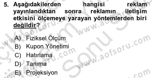 Pazarlama İletişimi Dersi 2021 - 2022 Yılı (Final) Dönem Sonu Sınav Soruları 5. Soru