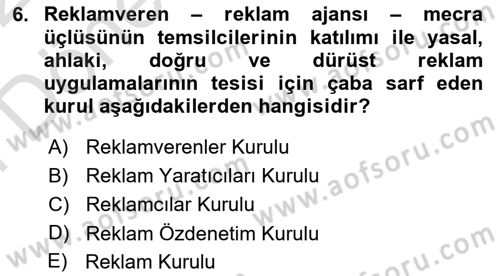 Pazarlama İletişimi Dersi 2021 - 2022 Yılı (Final) Dönem Sonu Sınav Soruları 6. Soru