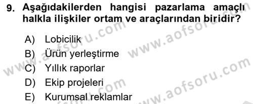 Pazarlama İletişimi Dersi 2021 - 2022 Yılı (Final) Dönem Sonu Sınav Soruları 9. Soru