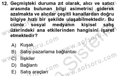 Pazarlama İletişimi Dersi 2021 - 2022 Yılı Yaz Okulu Sınav Soruları 12. Soru