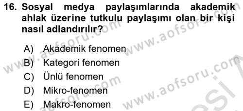 Pazarlama İletişimi Dersi 2021 - 2022 Yılı Yaz Okulu Sınav Soruları 16. Soru