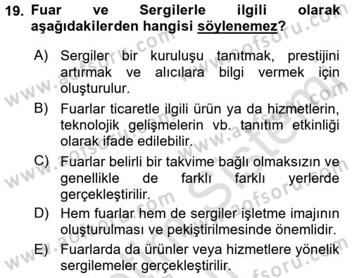 Pazarlama İletişimi Dersi 2021 - 2022 Yılı Yaz Okulu Sınav Soruları 19. Soru