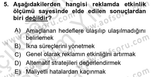 Pazarlama İletişimi Dersi 2021 - 2022 Yılı Yaz Okulu Sınav Soruları 5. Soru