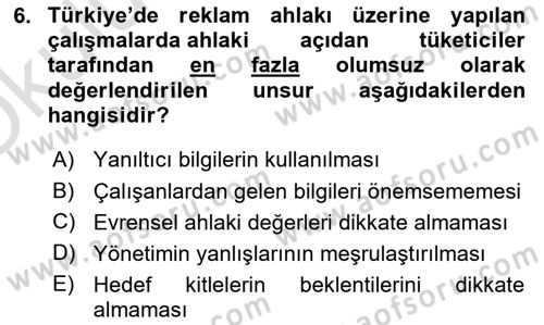 Pazarlama İletişimi Dersi 2021 - 2022 Yılı Yaz Okulu Sınav Soruları 6. Soru