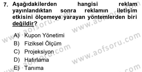 Pazarlama İletişimi Dersi 2021 - 2022 Yılı Yaz Okulu Sınav Soruları 7. Soru
