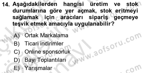 Pazarlama İletişimi Dersi 2022 - 2023 Yılı Yaz Okulu Sınav Soruları 14. Soru