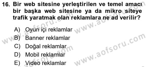 Pazarlama İletişimi Dersi 2022 - 2023 Yılı Yaz Okulu Sınav Soruları 16. Soru