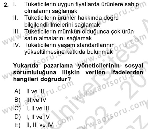 Pazarlama İletişimi Dersi 2022 - 2023 Yılı Yaz Okulu Sınav Soruları 2. Soru