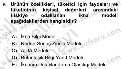 Pazarlama İletişimi Dersi 2022 - 2023 Yılı Yaz Okulu Sınav Soruları 5. Soru