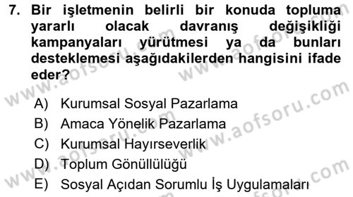 Pazarlama İletişimi Dersi 2022 - 2023 Yılı Yaz Okulu Sınav Soruları 7. Soru