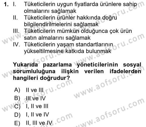 Pazarlama İletişimi Dersi 2023 - 2024 Yılı (Vize) Ara Sınav Soruları 1. Soru