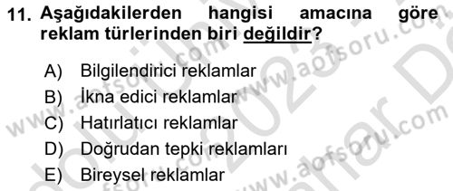 Pazarlama İletişimi Dersi 2023 - 2024 Yılı (Vize) Ara Sınav Soruları 11. Soru