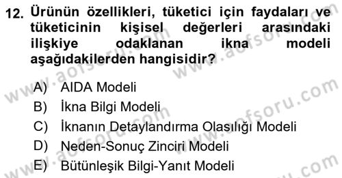 Pazarlama İletişimi Dersi 2023 - 2024 Yılı (Vize) Ara Sınav Soruları 12. Soru
