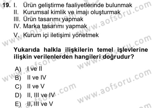 Pazarlama İletişimi Dersi 2023 - 2024 Yılı (Vize) Ara Sınav Soruları 19. Soru