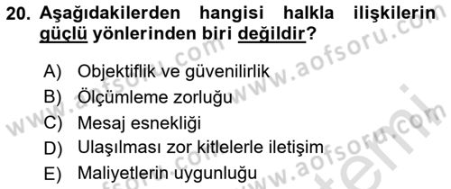 Pazarlama İletişimi Dersi 2023 - 2024 Yılı (Vize) Ara Sınav Soruları 20. Soru