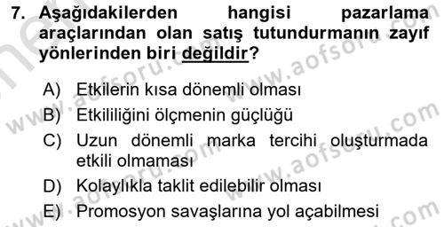 Pazarlama İletişimi Dersi 2023 - 2024 Yılı (Vize) Ara Sınav Soruları 7. Soru