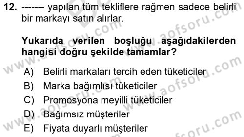 Pazarlama İletişimi Dersi 2023 - 2024 Yılı (Final) Dönem Sonu Sınav Soruları 12. Soru