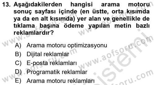 Pazarlama İletişimi Dersi 2023 - 2024 Yılı (Final) Dönem Sonu Sınav Soruları 13. Soru