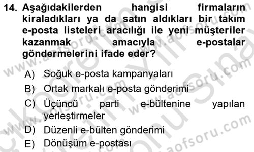 Pazarlama İletişimi Dersi 2023 - 2024 Yılı (Final) Dönem Sonu Sınav Soruları 14. Soru