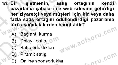 Pazarlama İletişimi Dersi 2023 - 2024 Yılı (Final) Dönem Sonu Sınav Soruları 15. Soru