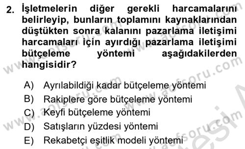 Pazarlama İletişimi Dersi 2023 - 2024 Yılı (Final) Dönem Sonu Sınav Soruları 2. Soru