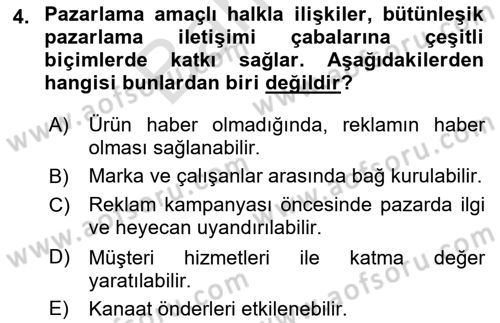Pazarlama İletişimi Dersi 2023 - 2024 Yılı (Final) Dönem Sonu Sınav Soruları 4. Soru