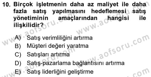 Pazarlama İletişimi Dersi 2023 - 2024 Yılı Yaz Okulu Sınav Soruları 10. Soru