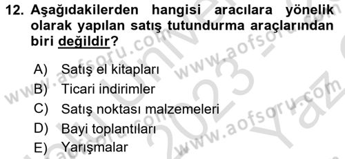 Pazarlama İletişimi Dersi 2023 - 2024 Yılı Yaz Okulu Sınav Soruları 12. Soru