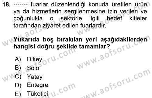 Pazarlama İletişimi Dersi 2023 - 2024 Yılı Yaz Okulu Sınav Soruları 18. Soru
