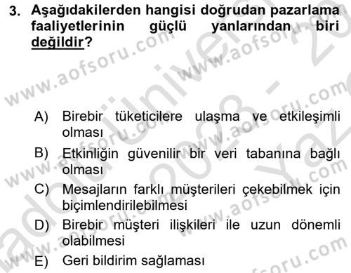 Pazarlama İletişimi Dersi 2023 - 2024 Yılı Yaz Okulu Sınav Soruları 3. Soru