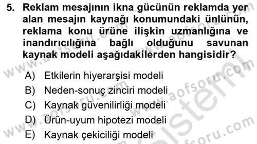 Pazarlama İletişimi Dersi 2023 - 2024 Yılı Yaz Okulu Sınav Soruları 5. Soru