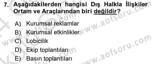 Pazarlama İletişimi Dersi 2023 - 2024 Yılı Yaz Okulu Sınav Soruları 7. Soru