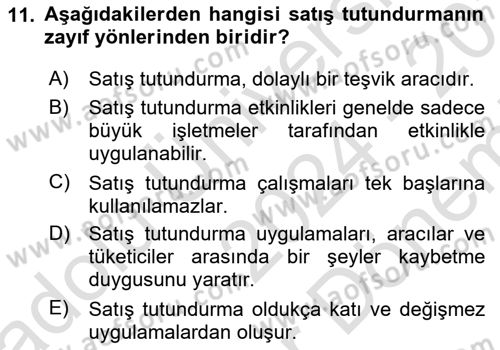 Pazarlama İletişimi Dersi 2024 - 2025 Yılı (Final) Dönem Sonu Sınav Soruları 11. Soru