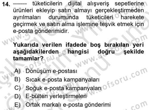 Pazarlama İletişimi Dersi 2024 - 2025 Yılı (Final) Dönem Sonu Sınav Soruları 14. Soru