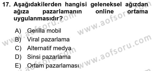 Pazarlama İletişimi Dersi 2024 - 2025 Yılı (Final) Dönem Sonu Sınav Soruları 17. Soru