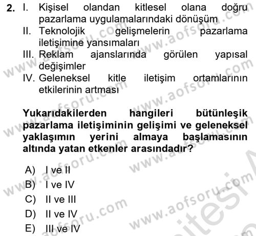 Pazarlama İletişimi Dersi 2024 - 2025 Yılı (Final) Dönem Sonu Sınav Soruları 2. Soru