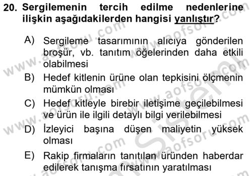 Pazarlama İletişimi Dersi 2024 - 2025 Yılı (Final) Dönem Sonu Sınav Soruları 20. Soru