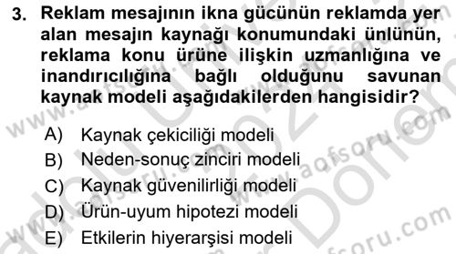 Pazarlama İletişimi Dersi 2024 - 2025 Yılı (Final) Dönem Sonu Sınav Soruları 3. Soru