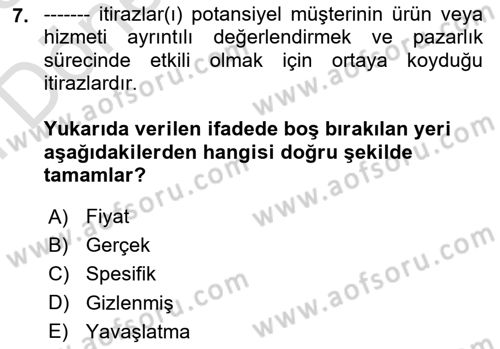 Pazarlama İletişimi Dersi 2024 - 2025 Yılı (Final) Dönem Sonu Sınav Soruları 7. Soru