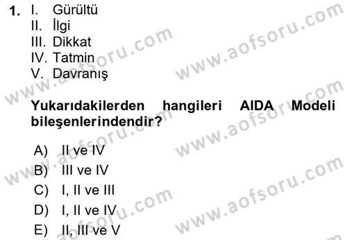 Pazarlama İletişimi Dersi 2024 - 2025 Yılı Yaz Okulu Sınav Soruları 1. Soru