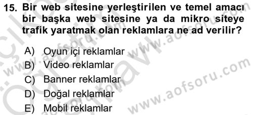Pazarlama İletişimi Dersi 2024 - 2025 Yılı Yaz Okulu Sınav Soruları 15. Soru