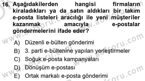 Pazarlama İletişimi Dersi 2024 - 2025 Yılı Yaz Okulu Sınav Soruları 16. Soru