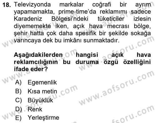 Pazarlama İletişimi Dersi 2024 - 2025 Yılı Yaz Okulu Sınav Soruları 18. Soru