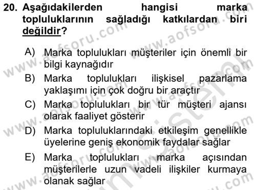 Pazarlama İletişimi Dersi 2024 - 2025 Yılı Yaz Okulu Sınav Soruları 20. Soru